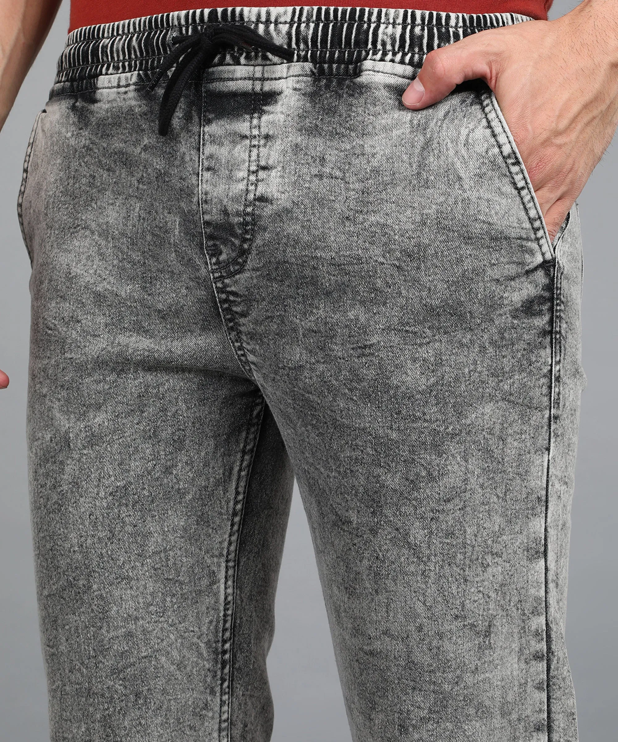 Men's Light Grey Regular Fit Washed Jogger Jeans Stretchable