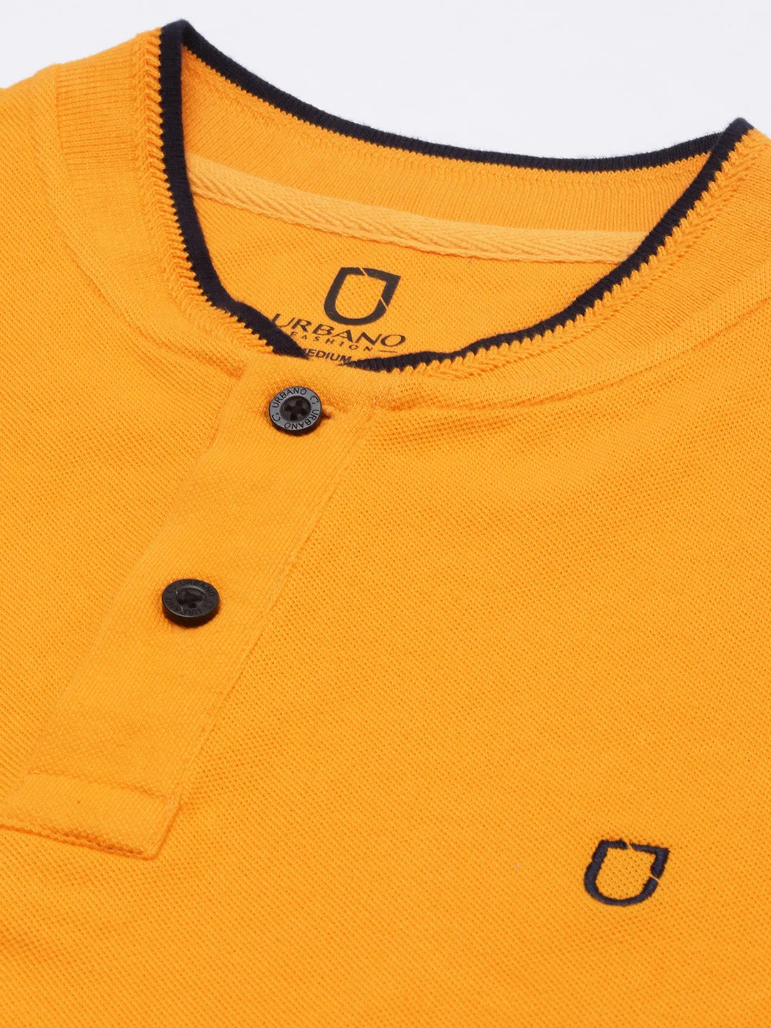 Men's Mustard Solid Mandarin Collar Slim Fit Cotton Polo T-Shirt