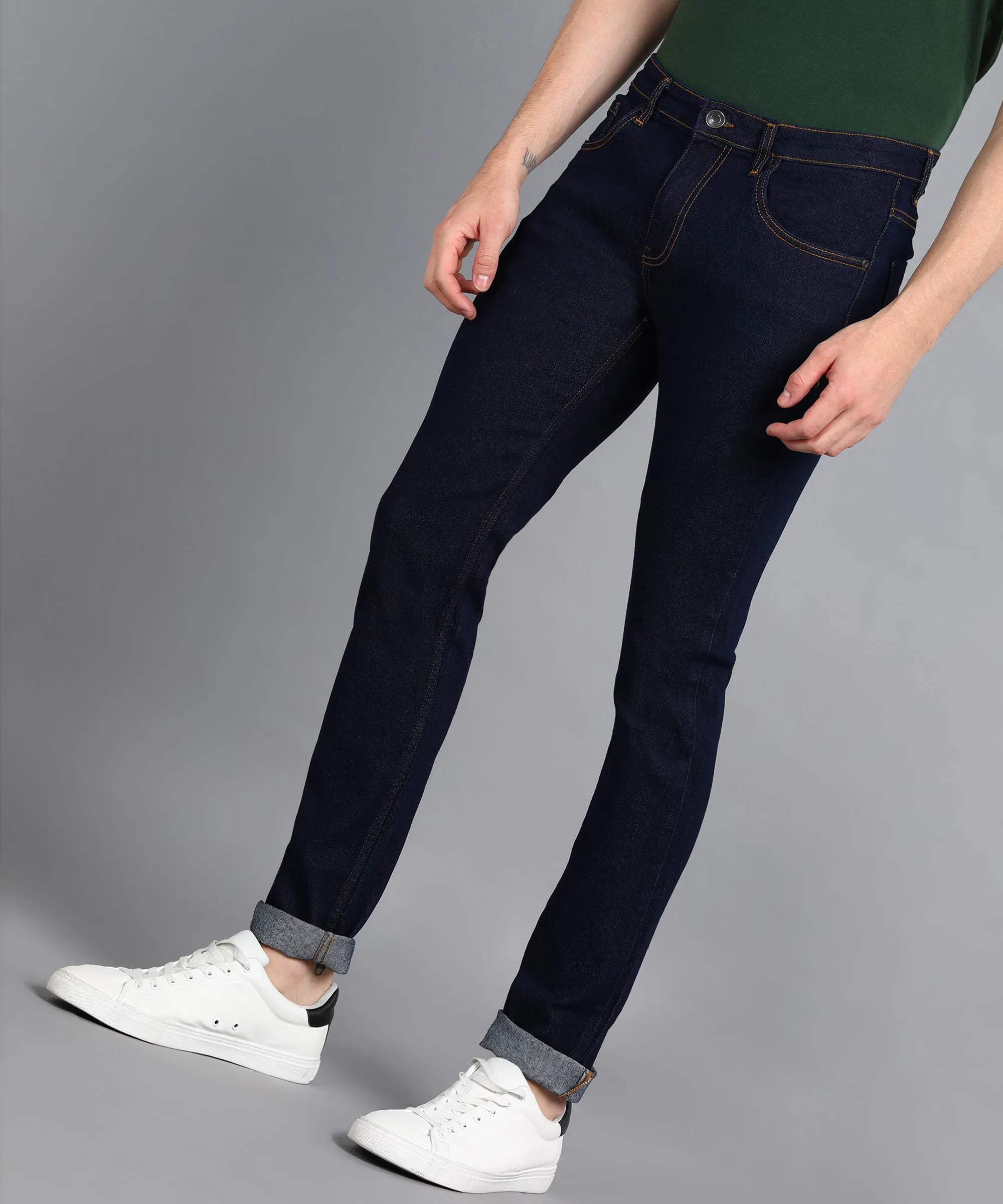 Men's Navy Slim Fit Washed Jeans Stretchable