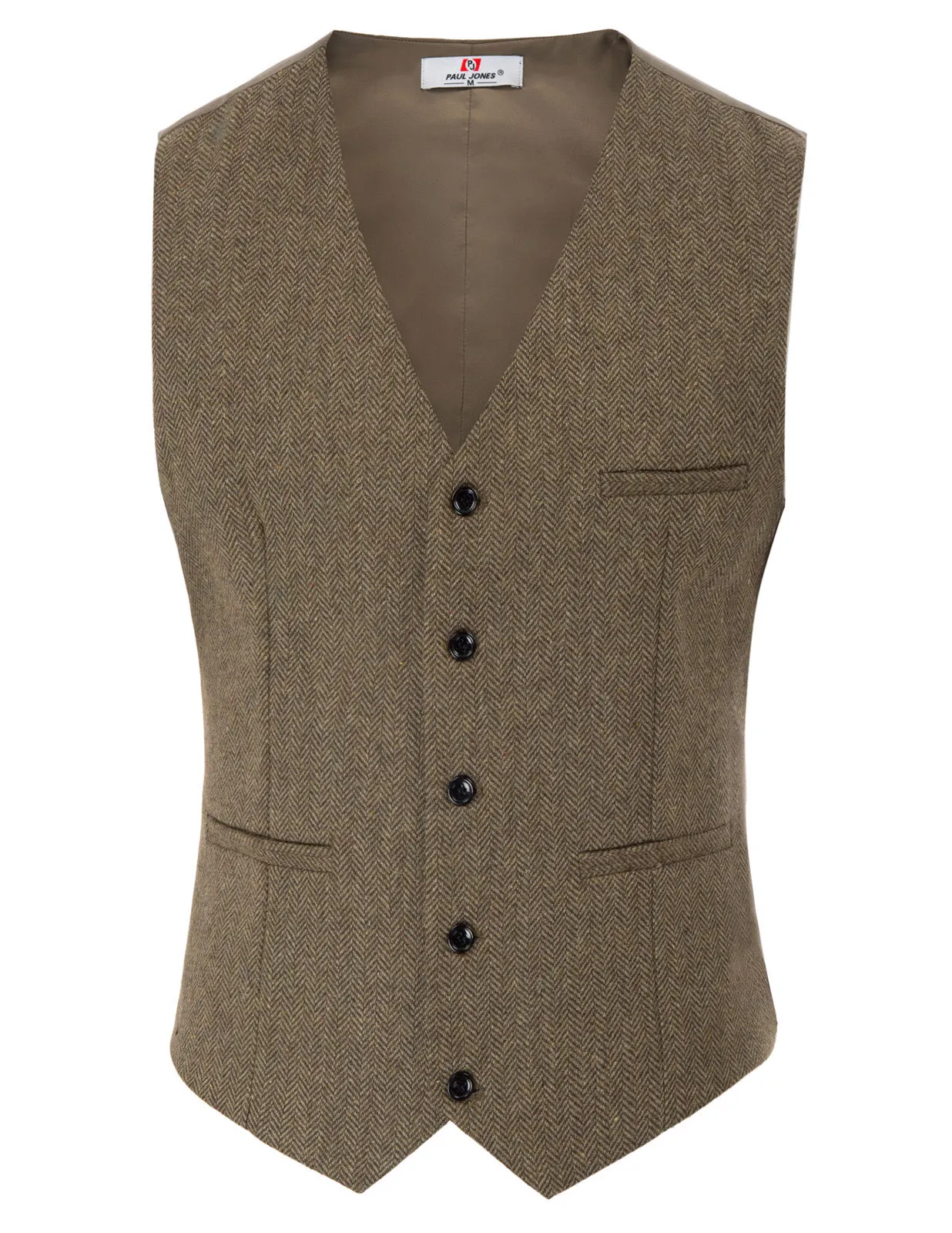 Men's Western Herringbone Tweed Suit Vest Wool Blend V Neck Slim Fit Waistcoat