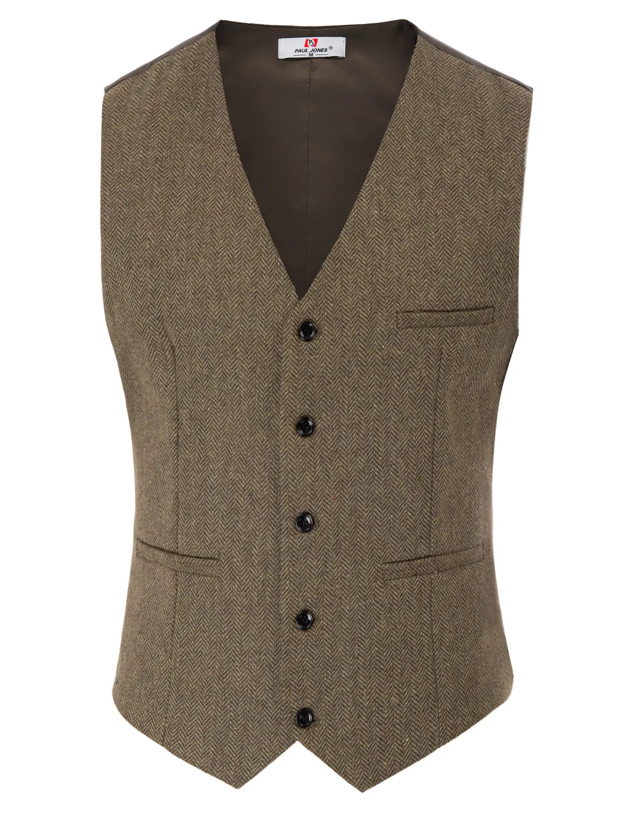 Men's Western Herringbone Tweed Suit Vest Wool Blend V Neck Slim Fit Waistcoat