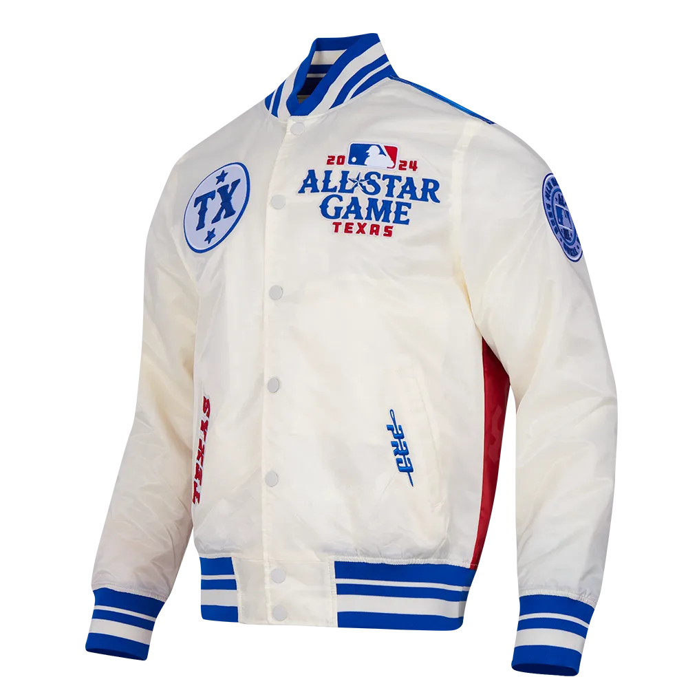 MLB ALL STAR 2024 MEN'S RIB SATIN JACKET (EGGSHELL/ ROYAL BLUE)