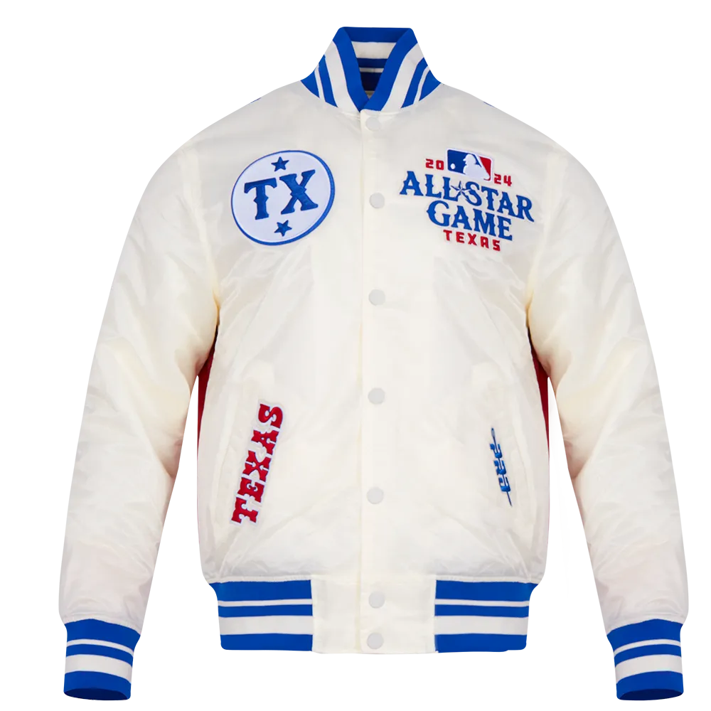 MLB ALL STAR 2024 MEN'S RIB SATIN JACKET (EGGSHELL/ ROYAL BLUE)