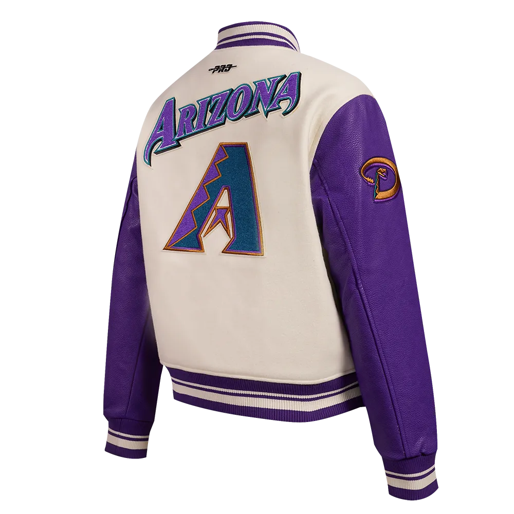 MLB ARIZONA DIAMONDBACKS RETRO CLASSIC WOMEN'S RIB WOOL VARSITY JACKET (EGGSHELL/ PURPLE)