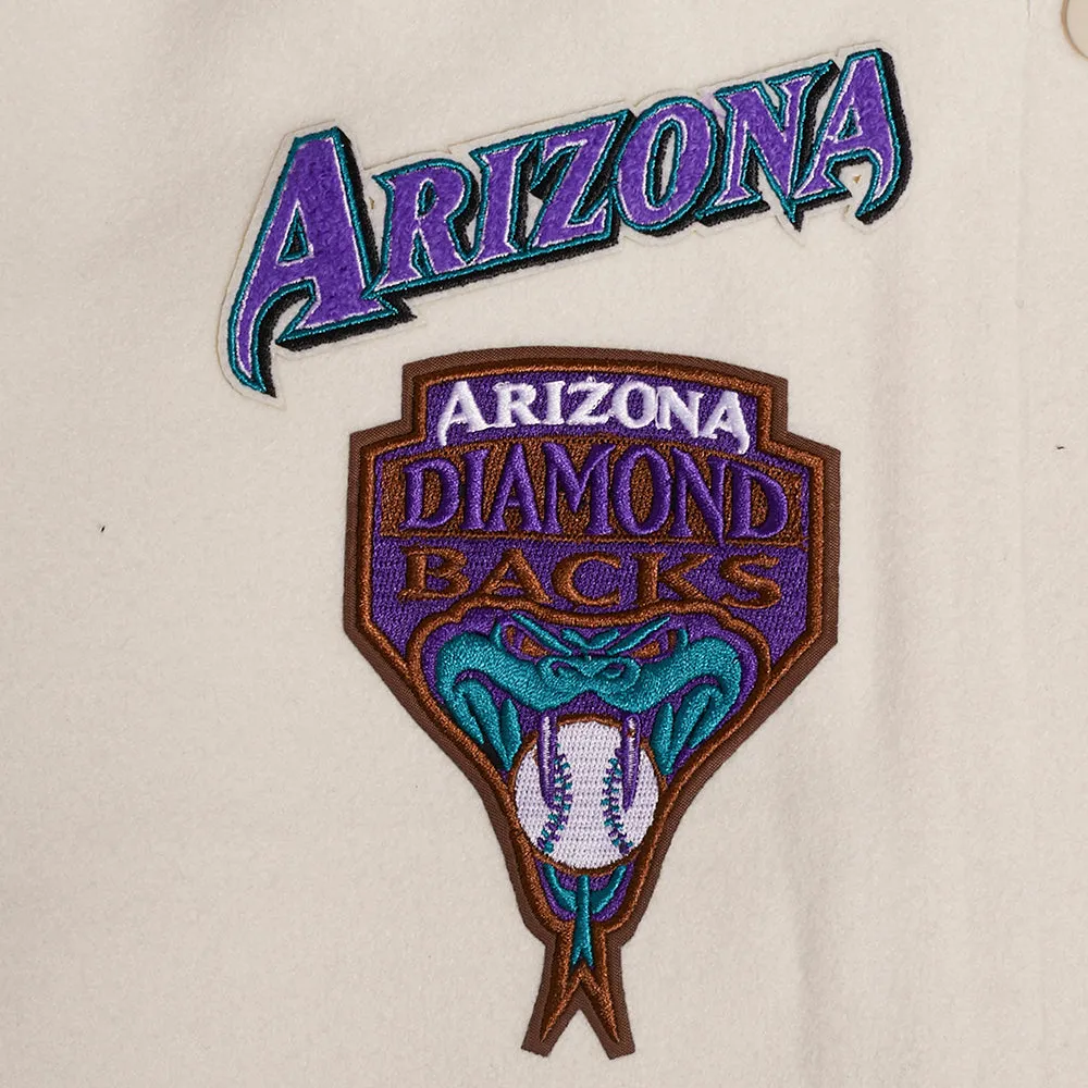 MLB ARIZONA DIAMONDBACKS RETRO CLASSIC WOMEN'S RIB WOOL VARSITY JACKET (EGGSHELL/ PURPLE)