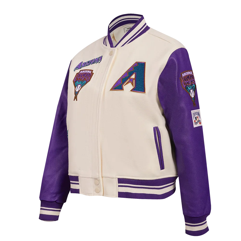 MLB ARIZONA DIAMONDBACKS RETRO CLASSIC WOMEN'S RIB WOOL VARSITY JACKET (EGGSHELL/ PURPLE)