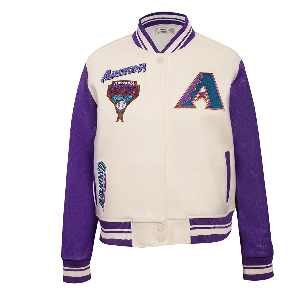 MLB ARIZONA DIAMONDBACKS RETRO CLASSIC WOMEN'S RIB WOOL VARSITY JACKET (EGGSHELL/ PURPLE)