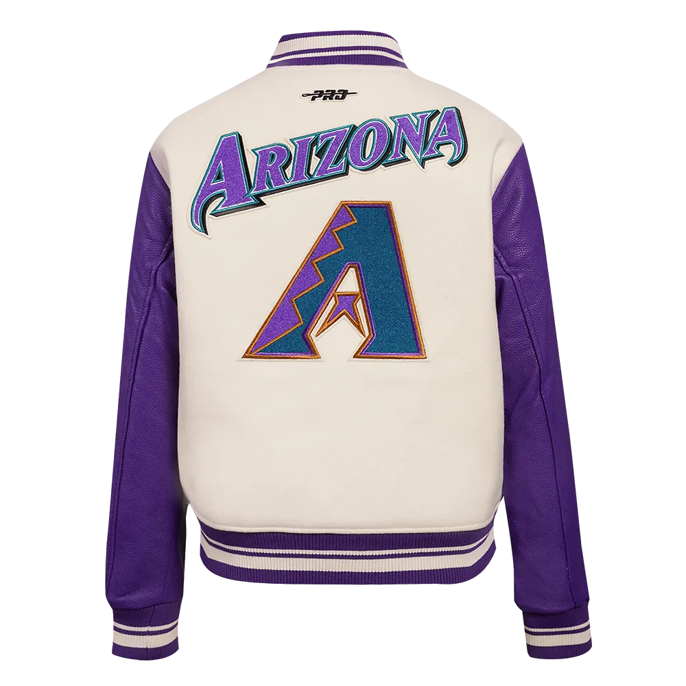 MLB ARIZONA DIAMONDBACKS RETRO CLASSIC WOMEN'S RIB WOOL VARSITY JACKET (EGGSHELL/ PURPLE)