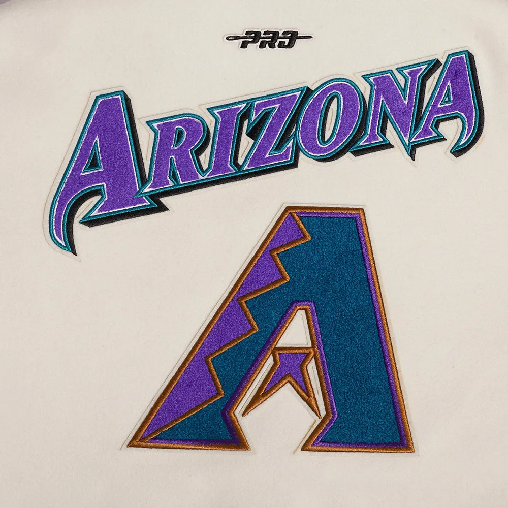 MLB ARIZONA DIAMONDBACKS RETRO CLASSIC WOMEN'S RIB WOOL VARSITY JACKET (EGGSHELL/ PURPLE)