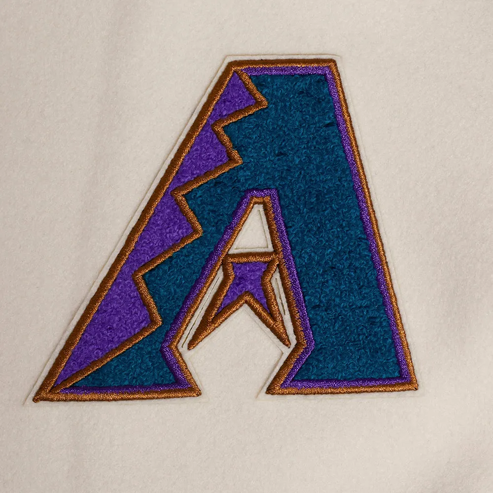 MLB ARIZONA DIAMONDBACKS RETRO CLASSIC WOMEN'S RIB WOOL VARSITY JACKET (EGGSHELL/ PURPLE)