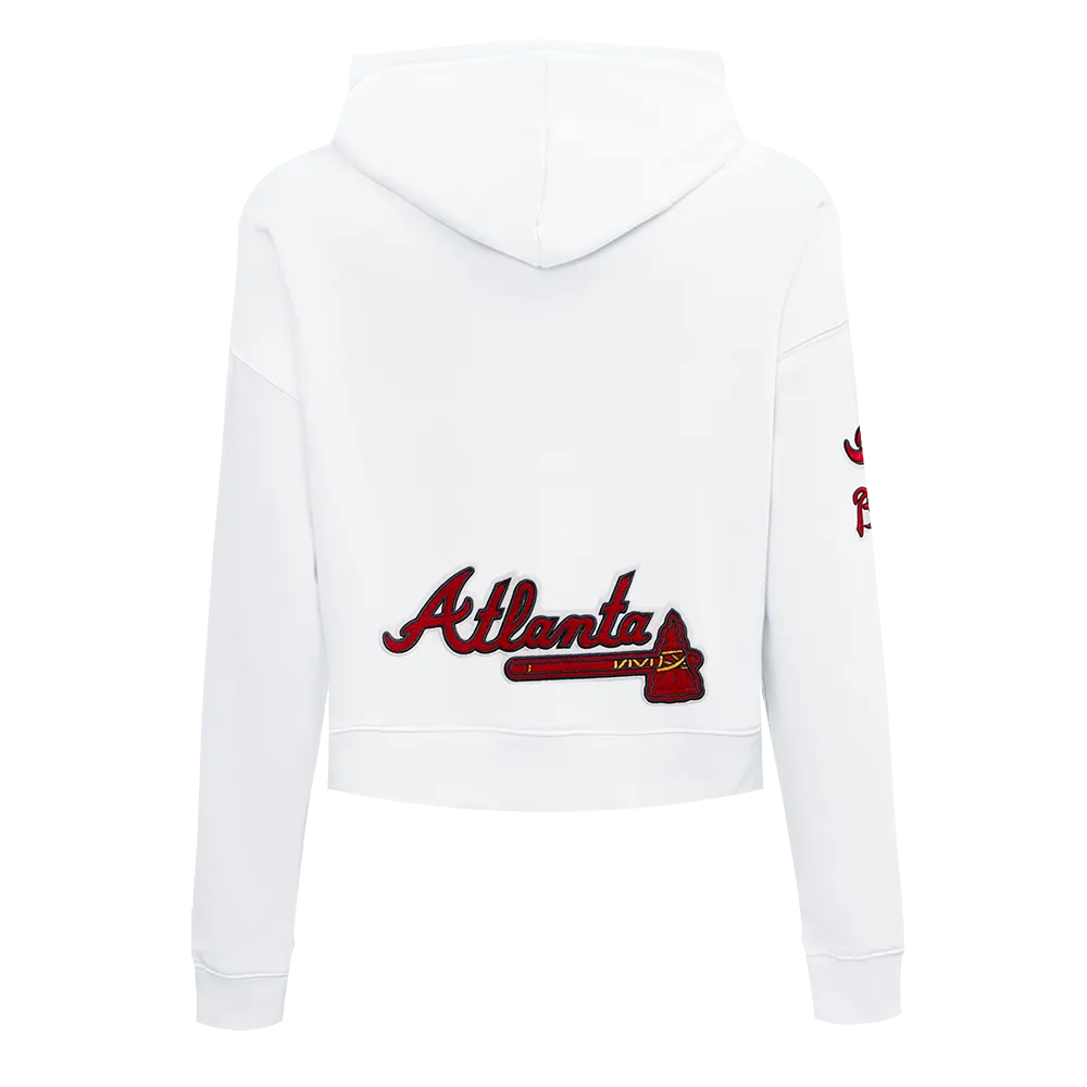 MLB ATLANTA BRAVES CLASSIC WOMEN'S CROPPED PO HOODIE (WHITE)