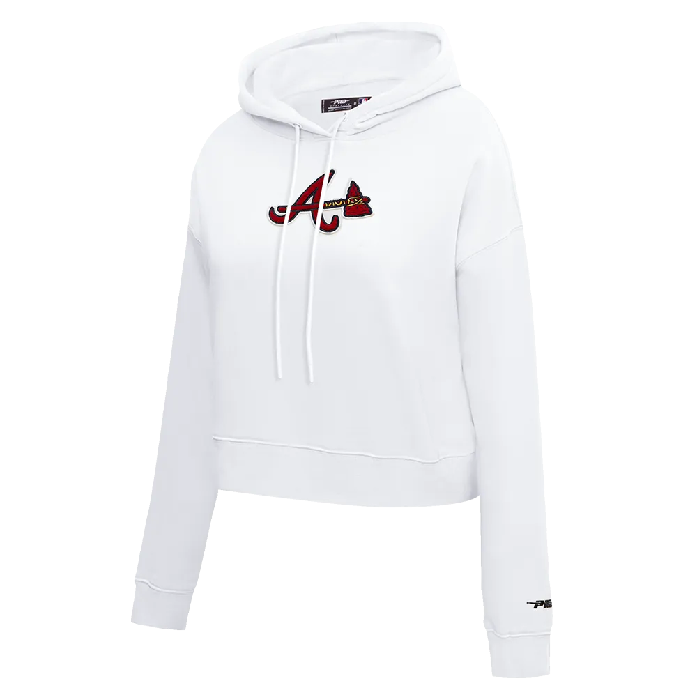 MLB ATLANTA BRAVES CLASSIC WOMEN'S CROPPED PO HOODIE (WHITE)