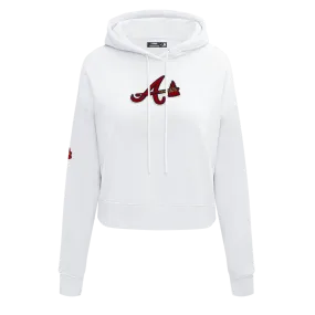 MLB ATLANTA BRAVES CLASSIC WOMEN'S CROPPED PO HOODIE (WHITE)