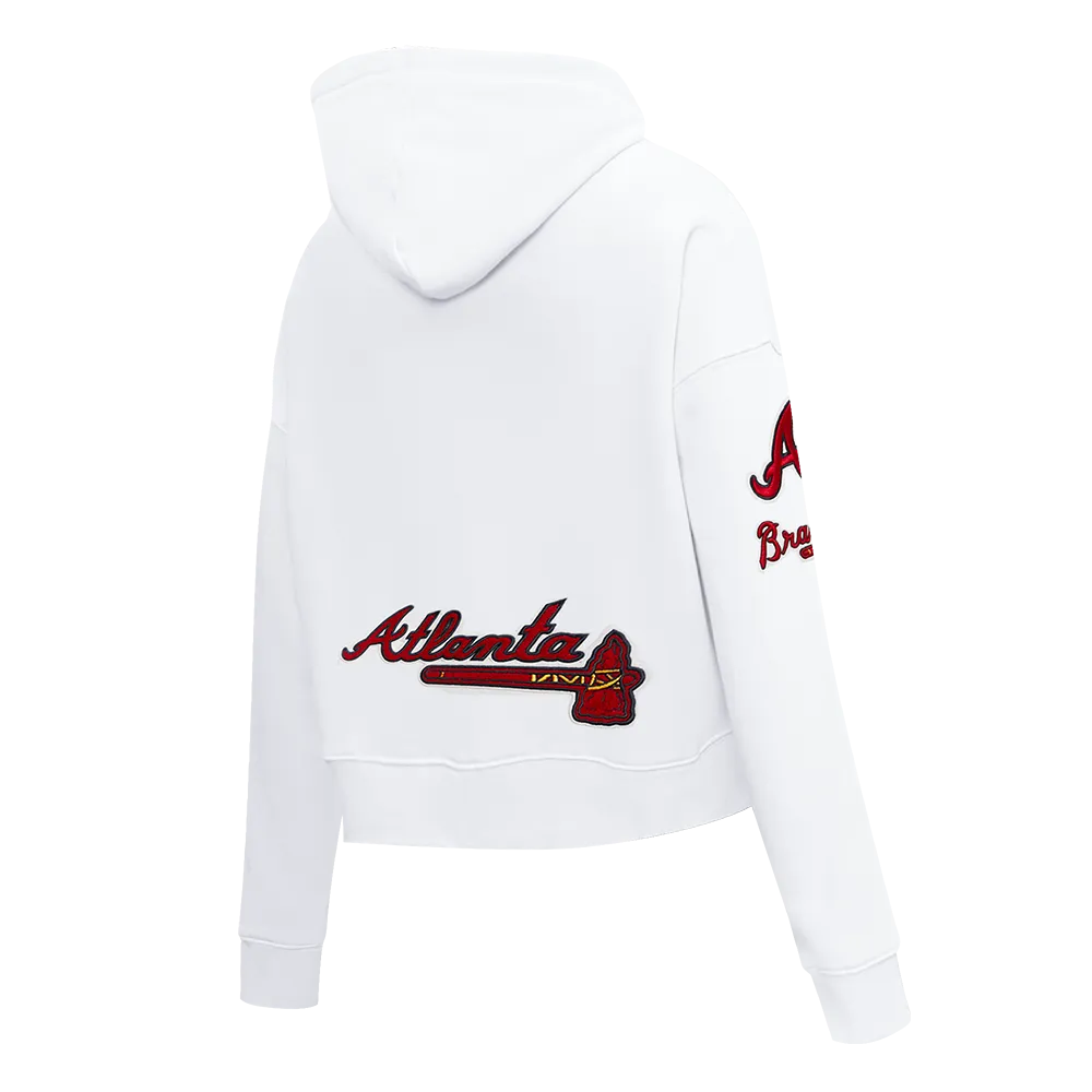 MLB ATLANTA BRAVES CLASSIC WOMEN'S CROPPED PO HOODIE (WHITE)