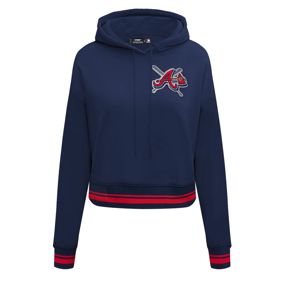 MLB ATLANTA BRAVES MASHUP WOMEN'S RIB CROPPED PO HOODIE (MIDNIGHT NAVY/RED/MIDNIGHT NAVY)