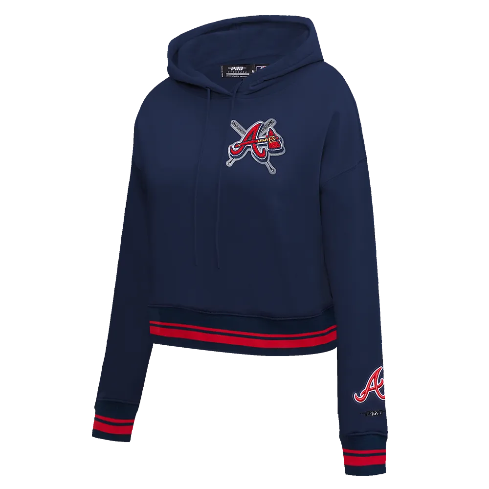 MLB ATLANTA BRAVES MASHUP WOMEN'S RIB CROPPED PO HOODIE (MIDNIGHT NAVY/RED/MIDNIGHT NAVY)