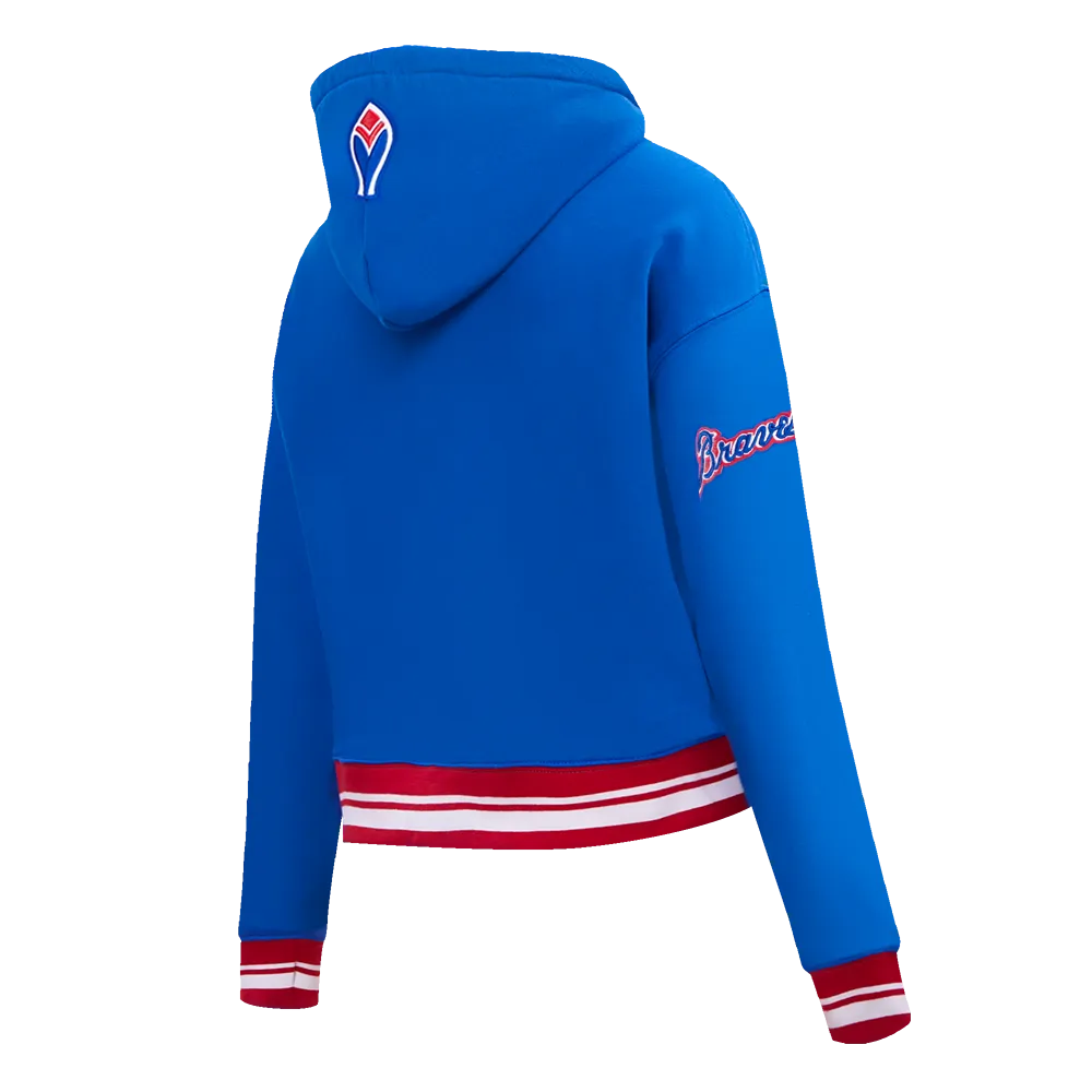 MLB ATLANTA BRAVES RETRO CLASSIC WOMEN'S RIB CROPPED PO HOODIE (ROYAL BLUE/RED)