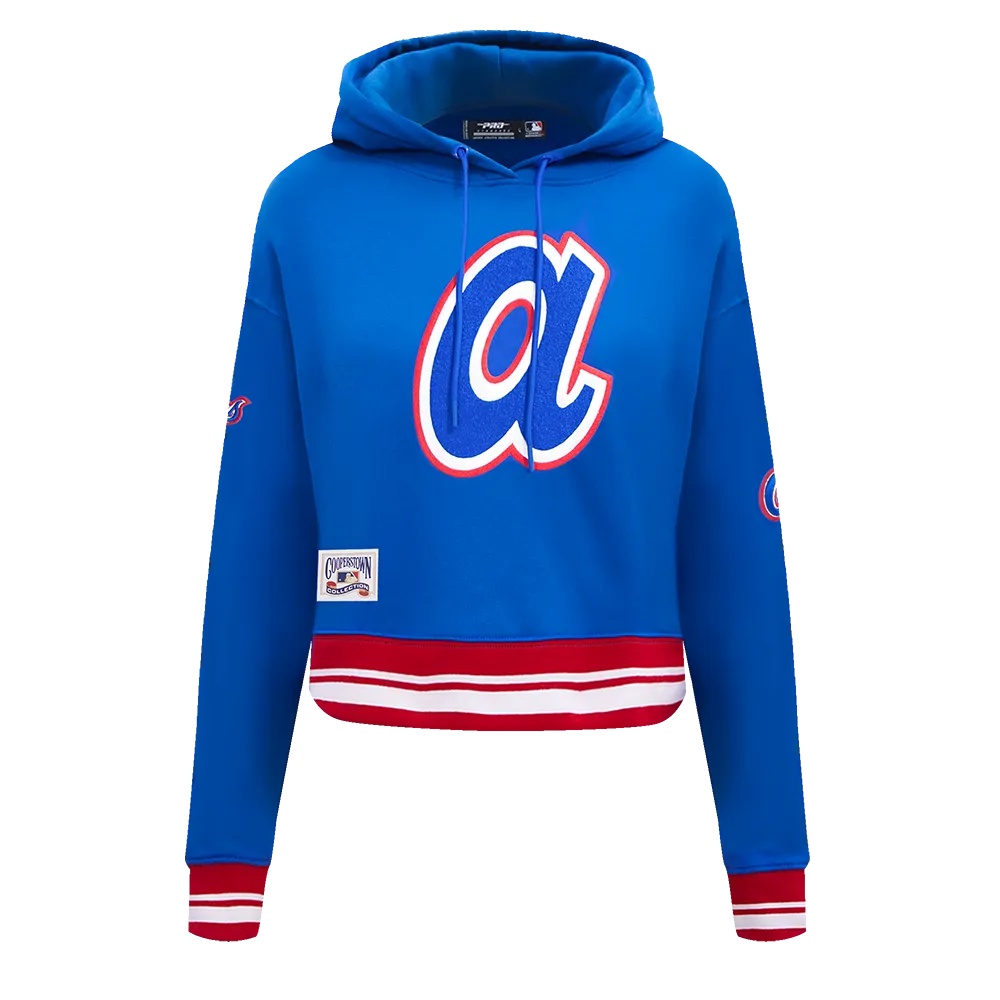 MLB ATLANTA BRAVES RETRO CLASSIC WOMEN'S RIB CROPPED PO HOODIE (ROYAL BLUE/RED)