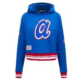 MLB ATLANTA BRAVES RETRO CLASSIC WOMEN'S RIB CROPPED PO HOODIE (ROYAL BLUE/RED)