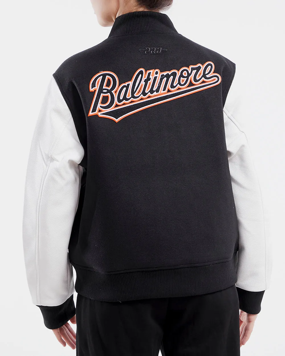 MLB BALTIMORE ORIOLES CLASSIC WOOL WOMEN'S VARSITY JACKET (BLACK/WHITE)