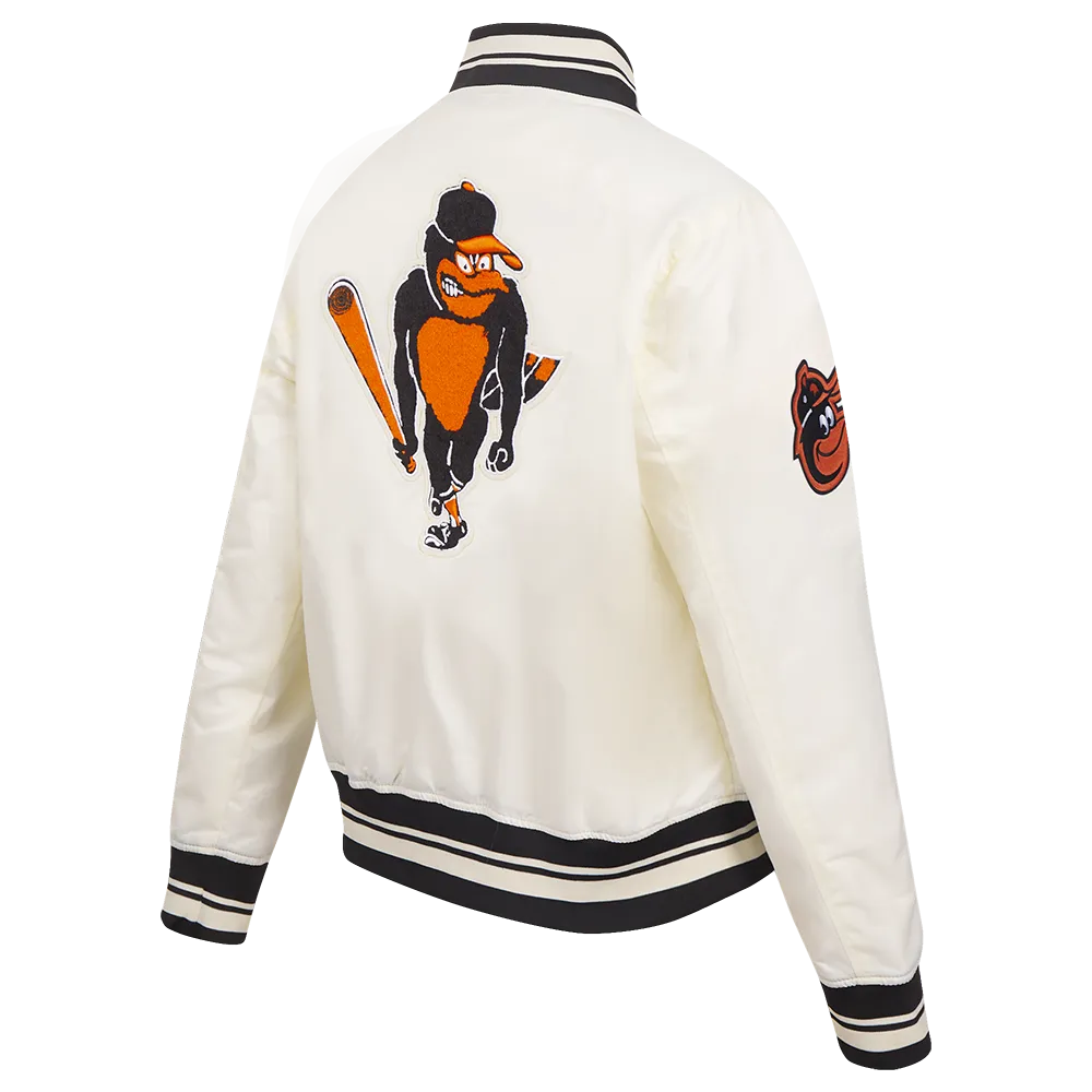 MLB BALTIMORE ORIOLES RETRO CLASSIC WOMEN'S RIB SATIN JACKET (EGGSHELL/ BLACK)