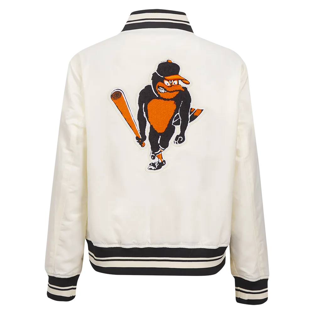 MLB BALTIMORE ORIOLES RETRO CLASSIC WOMEN'S RIB SATIN JACKET (EGGSHELL/ BLACK)