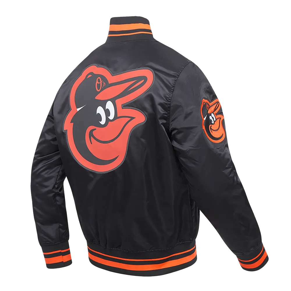 MLB BALTIMORE ORIOLES SCRIPT TAIL MEN'S SATIN JACKET (BLACK/ORANGE)