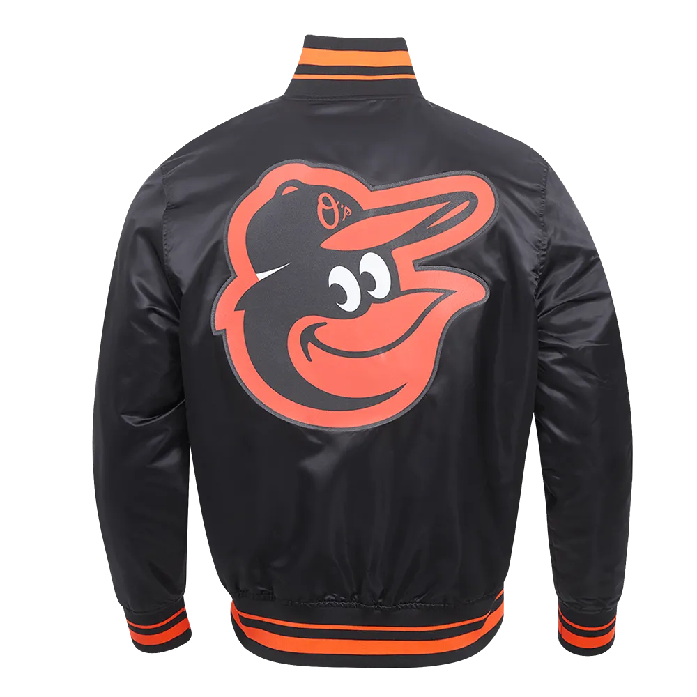 MLB BALTIMORE ORIOLES SCRIPT TAIL MEN'S SATIN JACKET (BLACK/ORANGE)