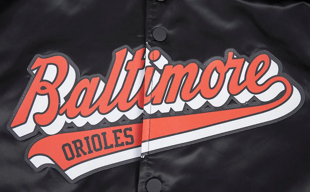 MLB BALTIMORE ORIOLES SCRIPT TAIL MEN'S SATIN JACKET (BLACK/ORANGE)