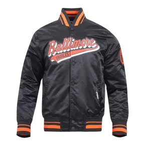 MLB BALTIMORE ORIOLES SCRIPT TAIL MEN'S SATIN JACKET (BLACK/ORANGE)