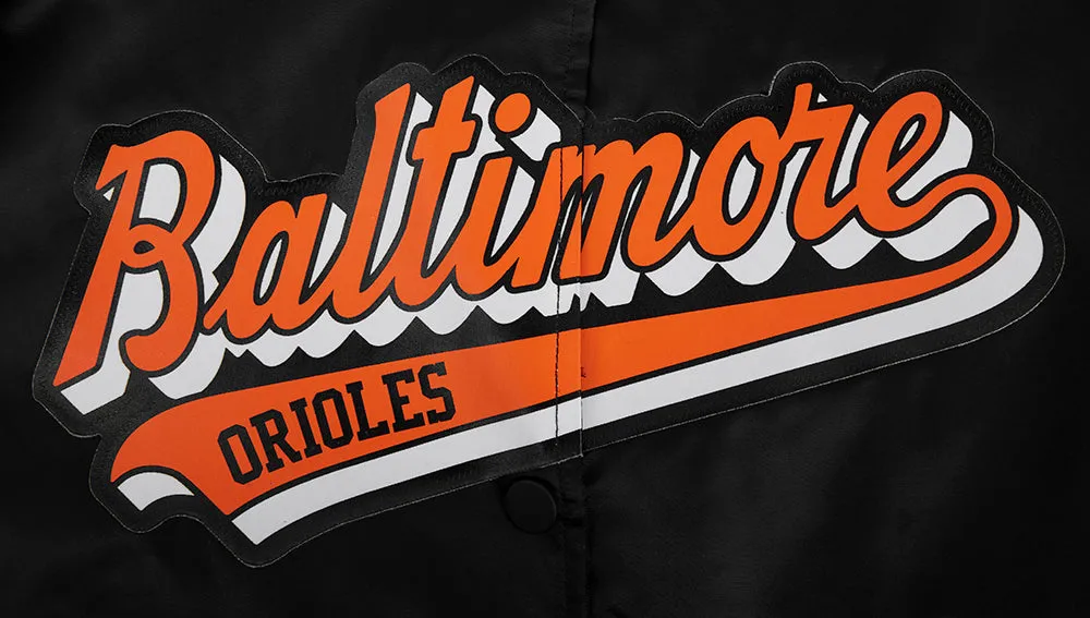 MLB BALTIMORE ORIOLES SCRIPT TAIL WOMEN'S SATIN JACKET (BLACK/ORANGE)