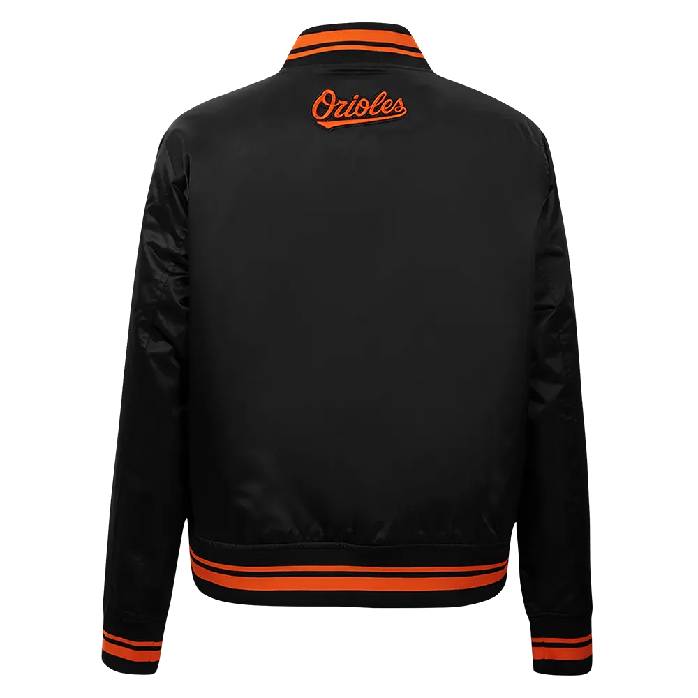 MLB BALTIMORE ORIOLES SCRIPT TAIL WOMEN'S SATIN JACKET (BLACK/ORANGE)