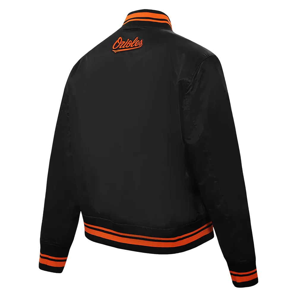 MLB BALTIMORE ORIOLES SCRIPT TAIL WOMEN'S SATIN JACKET (BLACK/ORANGE)