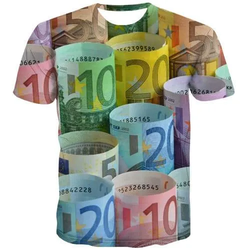 Money T shirts Men Geometric T shirts Funny Colorful Tshirts Novelty Harajuku Tshirts Casual Graffiti Tshirts Cool Short Sleeve