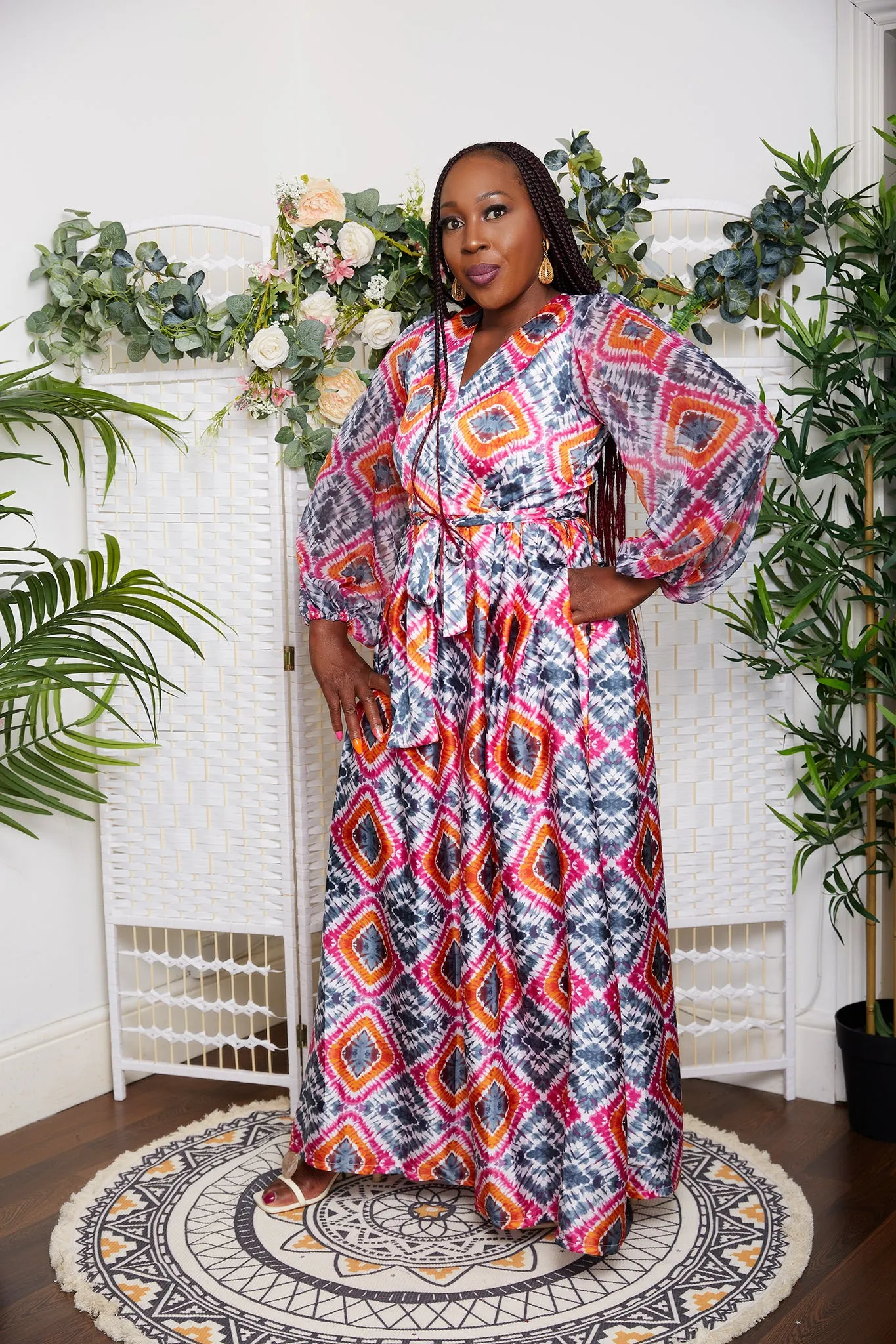 New in Adire multicoloured Silk Print Maxi Dress - Adesuwa