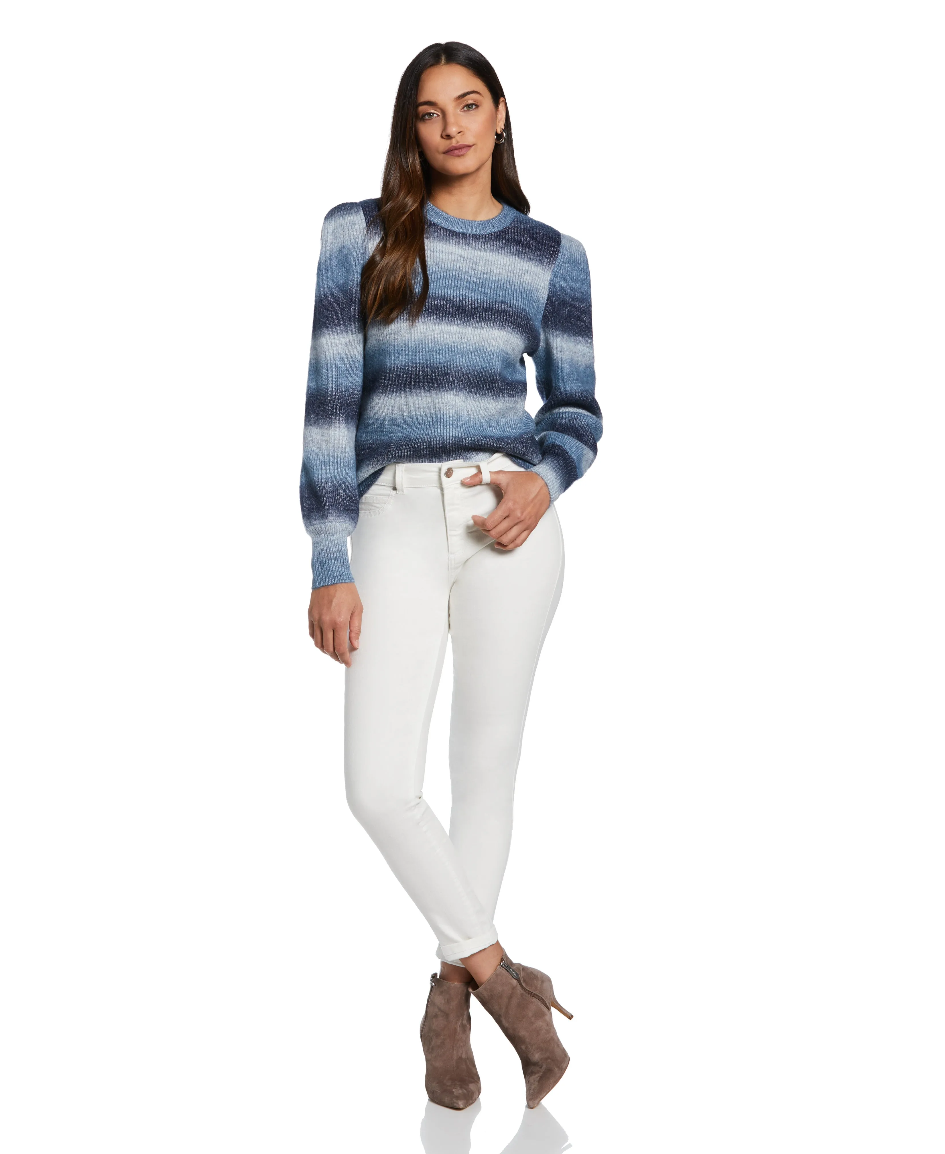 Petite Ombre Stripe Puff Sleeve Sweater