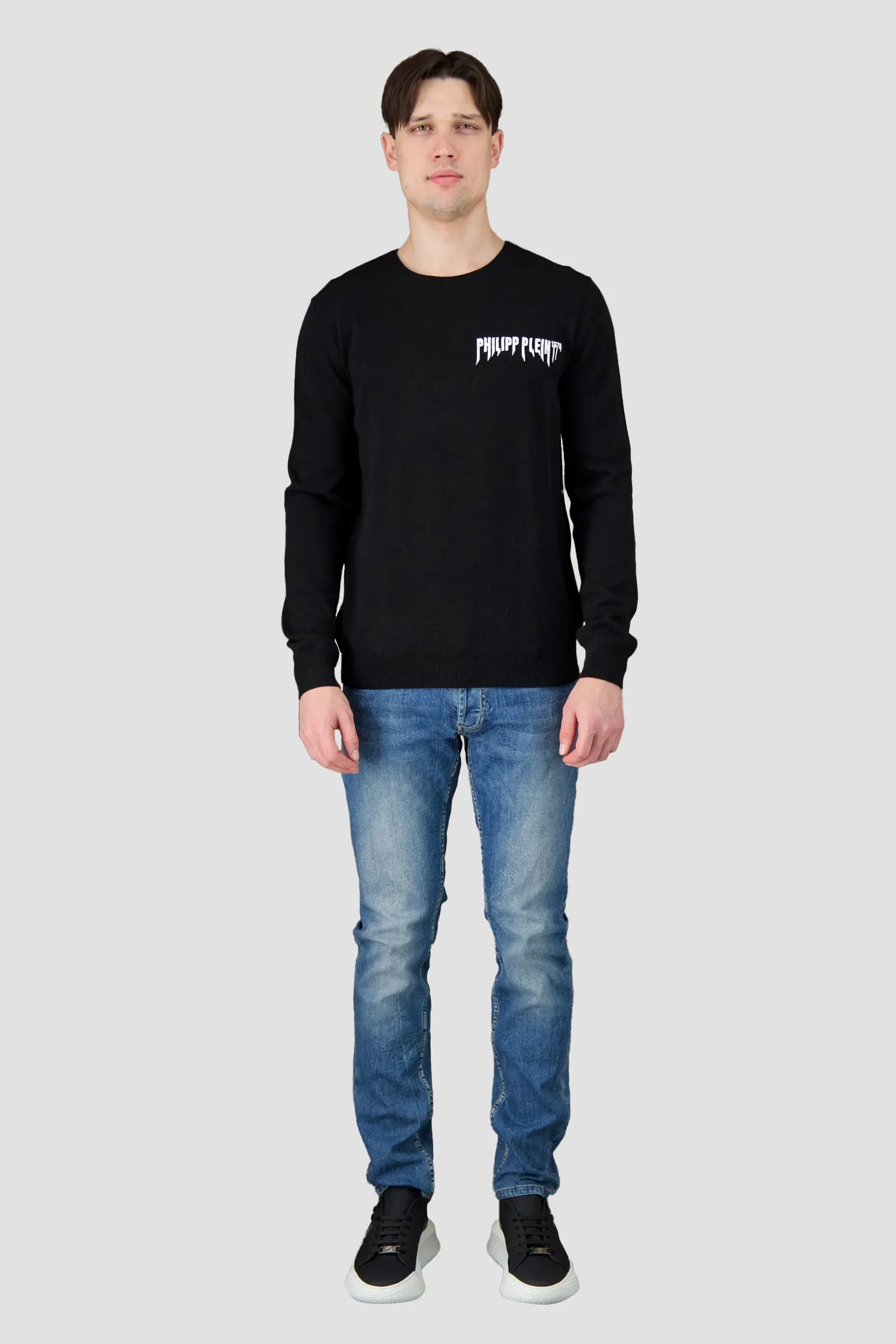 Philipp Plein Black Round Neck LS Pullover