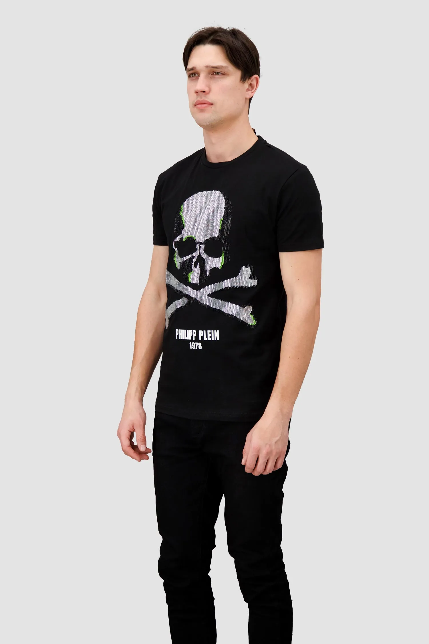 Philipp Plein Black Round Neck SS Skull Strass T-Shirt