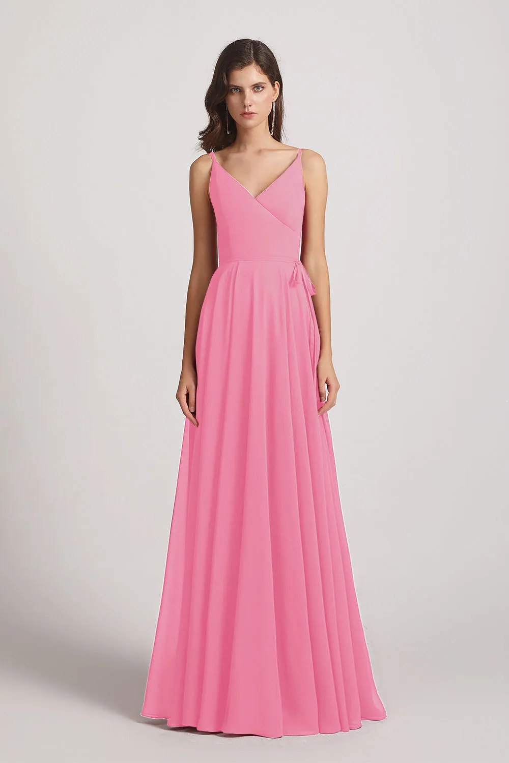 Pleated A-Line Spaghetti Straps V-Neck Chiffon Bridesmaid Dresses (AF0010)