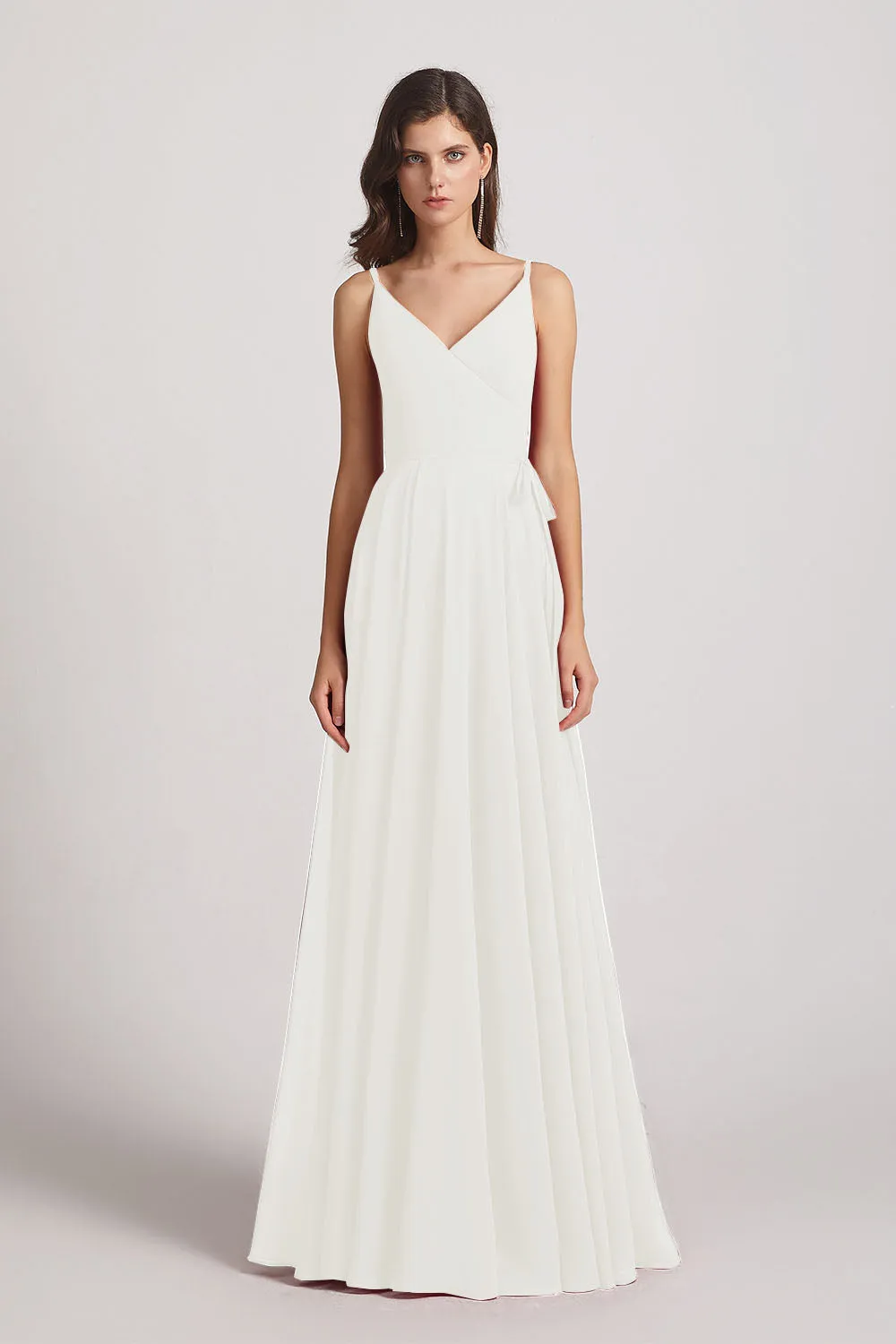 Pleated A-Line Spaghetti Straps V-Neck Chiffon Bridesmaid Dresses (AF0010)