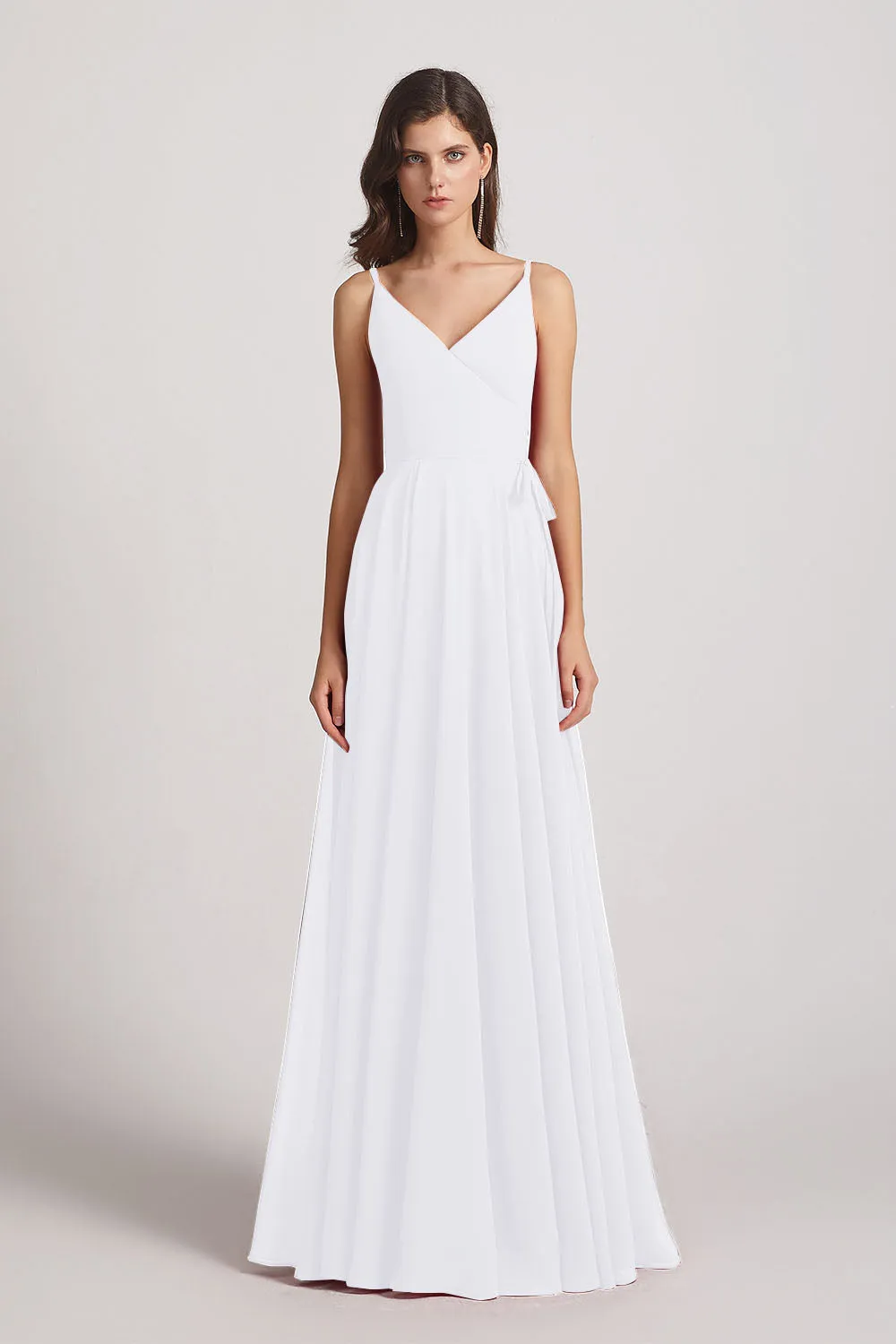 Pleated A-Line Spaghetti Straps V-Neck Chiffon Bridesmaid Dresses (AF0010)