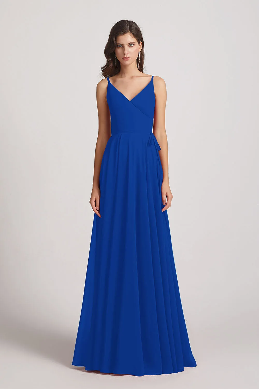 Pleated A-Line Spaghetti Straps V-Neck Chiffon Bridesmaid Dresses (AF0010)