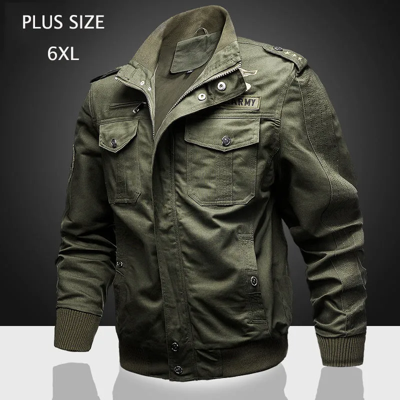 Plus Size Stand Collar Military Men's Jacket