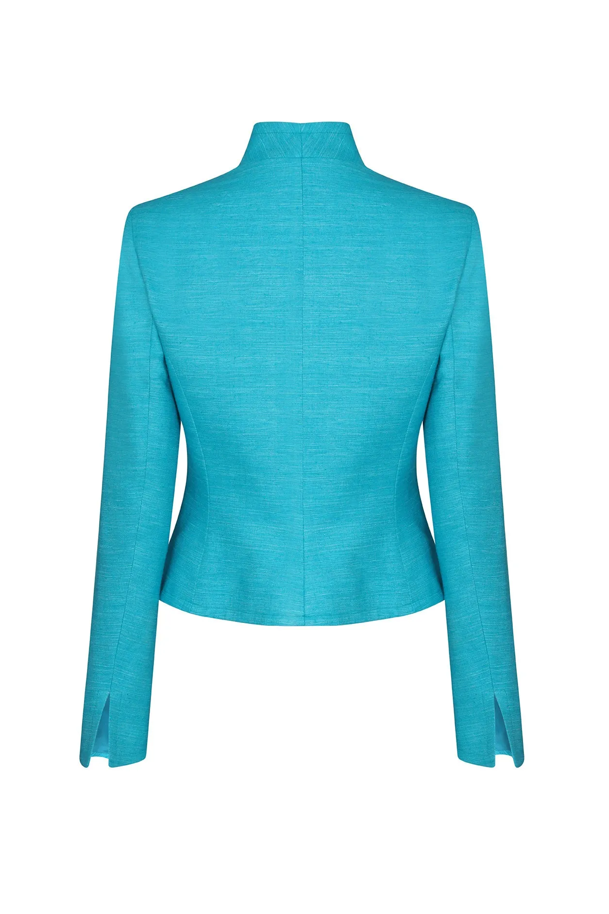 Short Fitted Jacket in Turquoise Plain Raw Silk Tussar - Margo