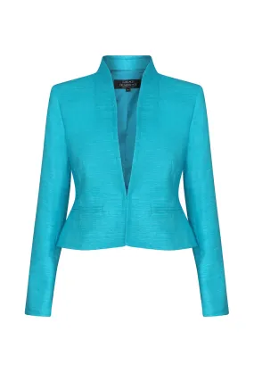 Short Fitted Jacket in Turquoise Plain Raw Silk Tussar - Margo