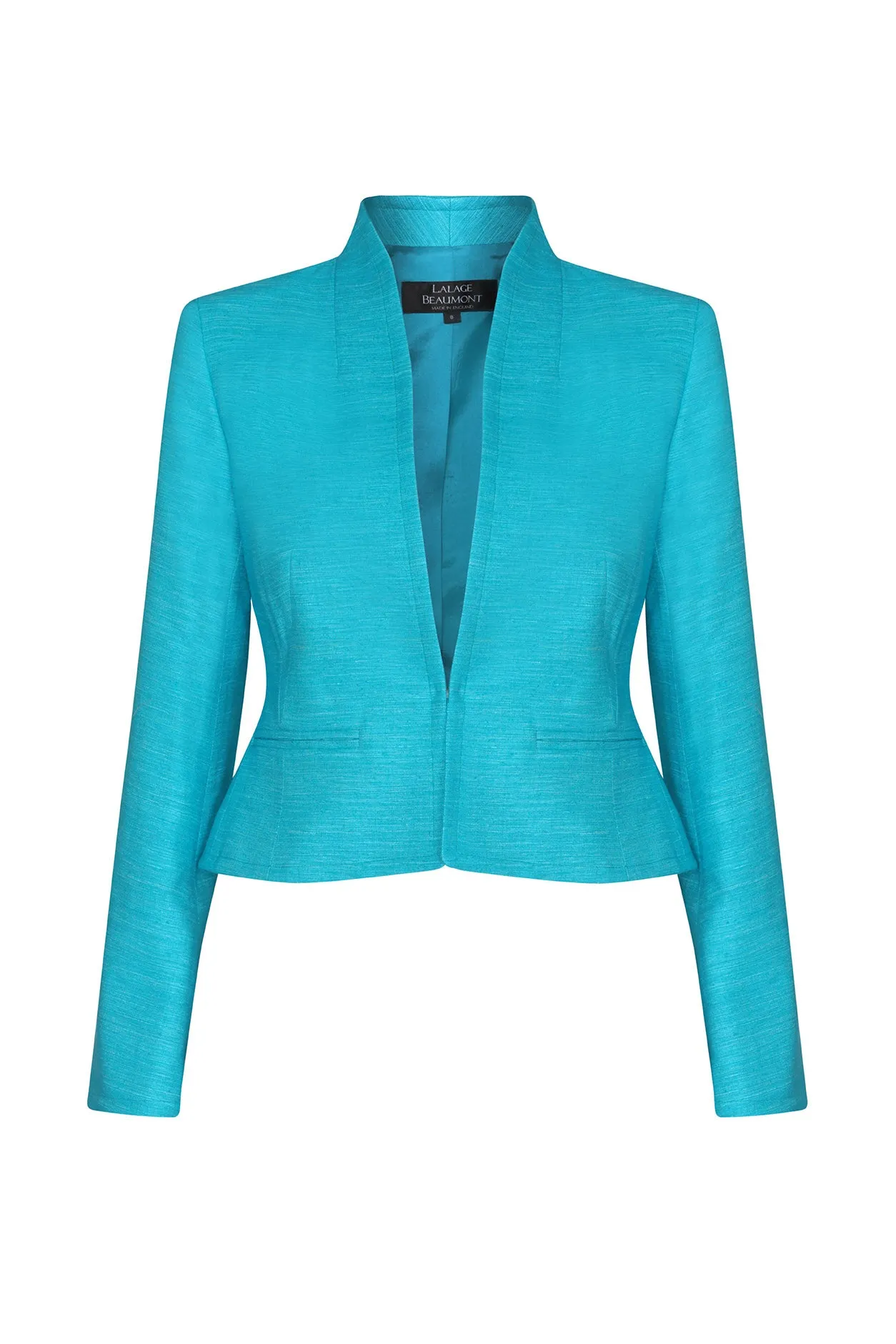 Short Fitted Jacket in Turquoise Plain Raw Silk Tussar - Margo