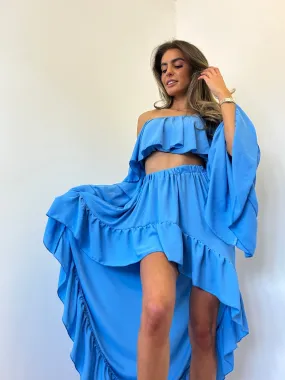 Sky Blue Chiffon Frill Suit