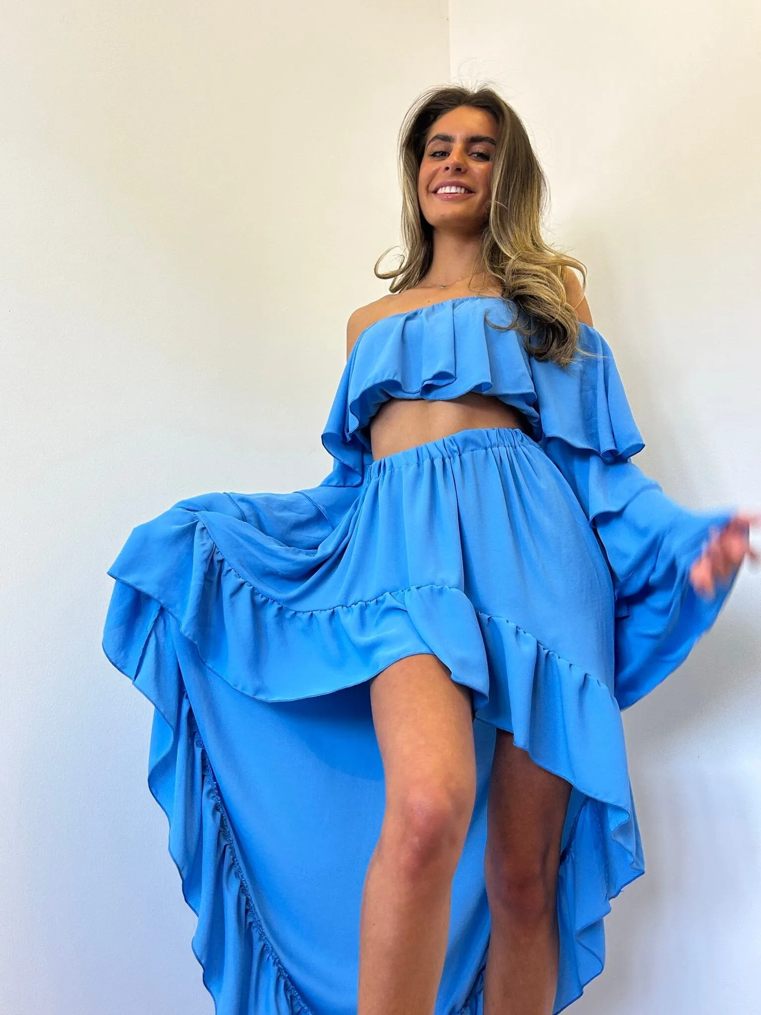 Sky Blue Chiffon Frill Suit