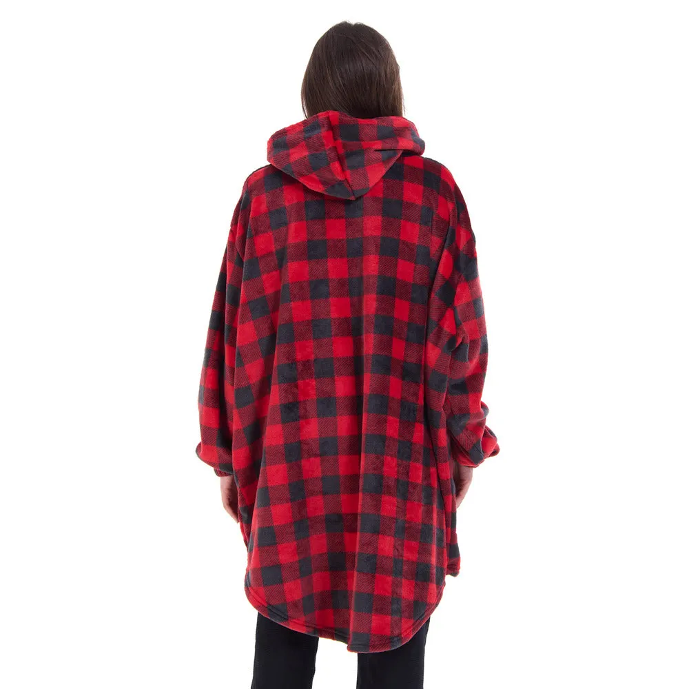 Snuggs Blanket Hoodie Checkered Red