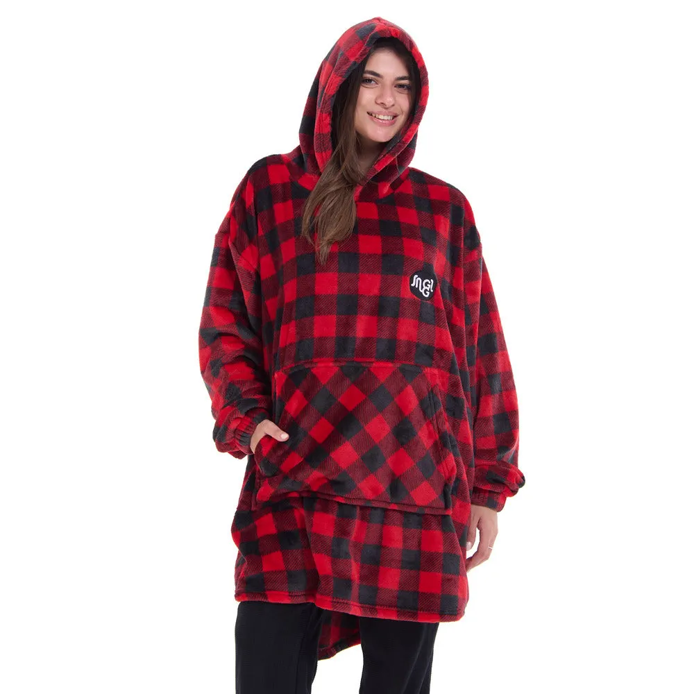 Snuggs Blanket Hoodie Checkered Red